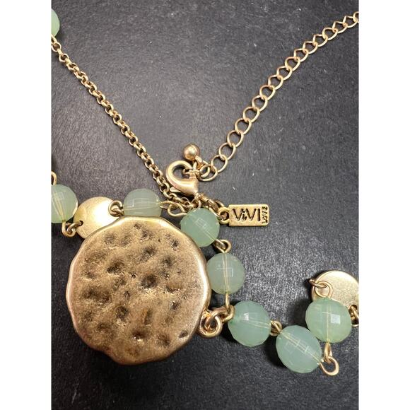 Vivi Love Green Glass Beaded Pendant Necklace Gold Tone 20in - Picture 3 of 14